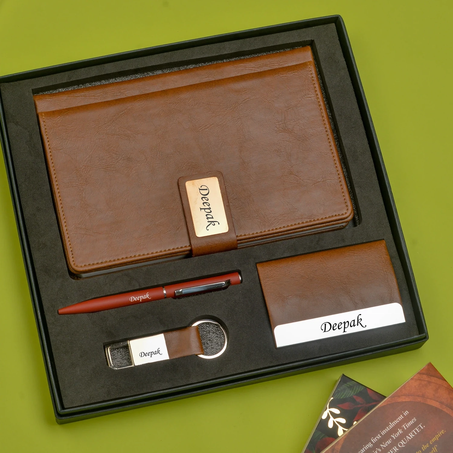 Brown Corporate 4pc combo ( Diary, Cardholder, Pen & Keychain)