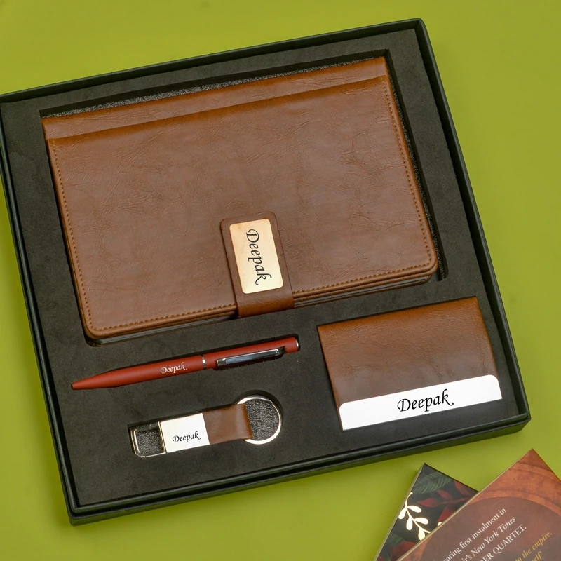 Brown Corporate 4pc combo ( Diary, Cardholder, Pen &amp; Keychain)