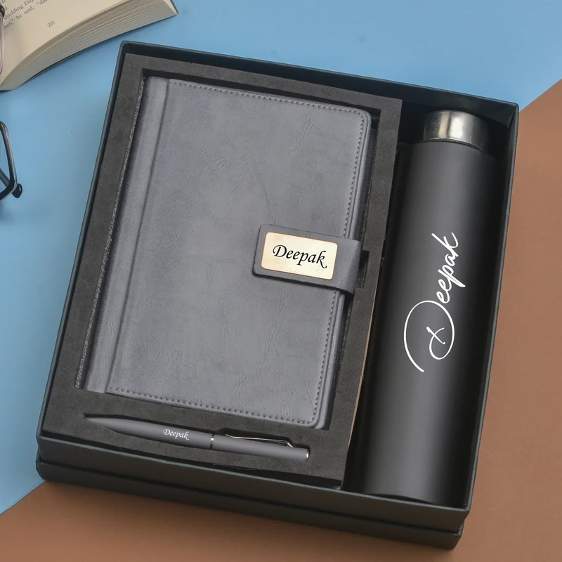 Grey Customised Diary, Bottle &amp; Pen Combo