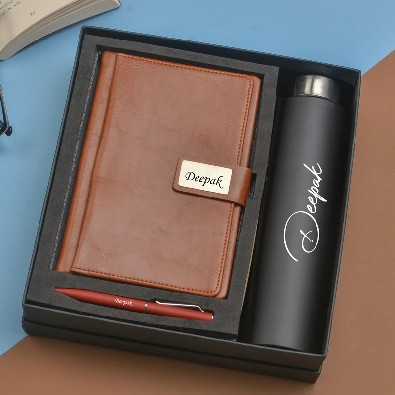 Tan Customised Diary, Bottle &amp; Pen Combo
