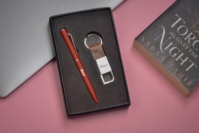 Brown Customised Pen & Keychain Combo