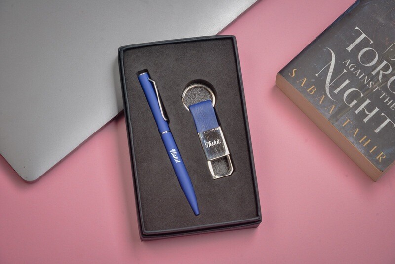 Royal Blue Customised Pen &amp; Keychain Combo