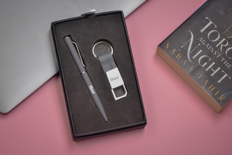 Grey Customised Pen &amp; Keychain Combo