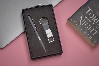 Grey Customised Pen & Keychain Combo