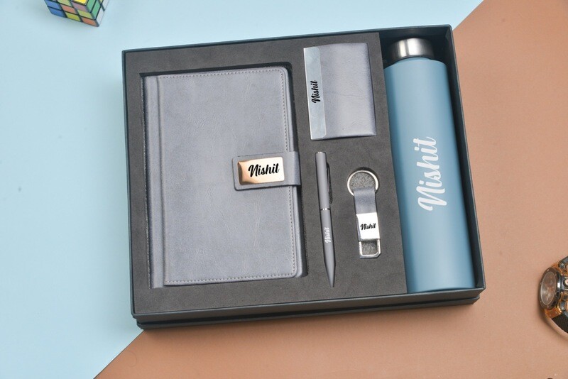 Grey Corporate 5pc combo ( Diary, Bottle, Cardholder, Pen &amp; Keychain)