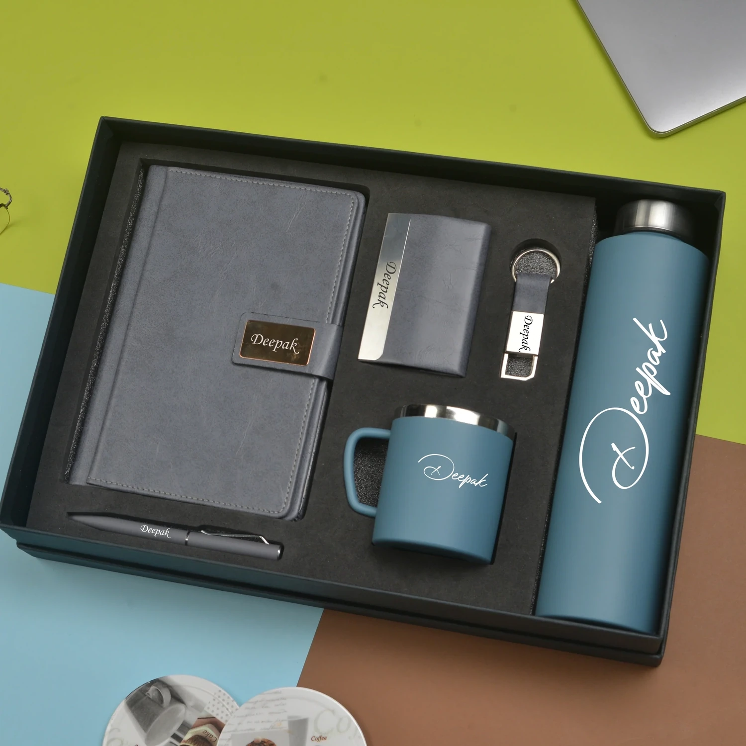 Grey Corporate 6pc combo ( Diary, Bottle, Mug, Cardholder, Pen & Keychain)