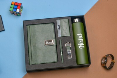 Green Corporate 5pc combo ( Diary, Bottle, Cardholder, Pen & Keychain)