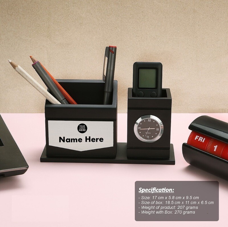 Customised Pen Stand With Clock