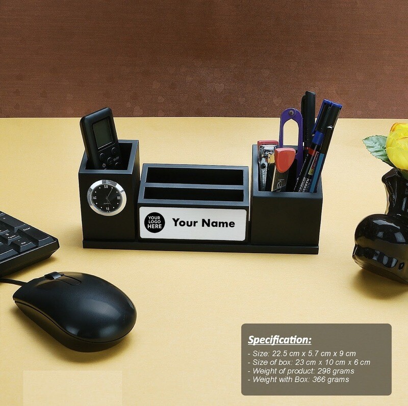 Personalised Desk Organiser with Clock &amp; 4 slots