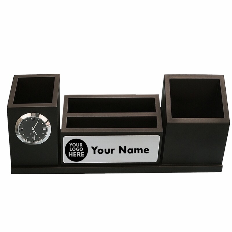 Personalised Desk Organiser with Clock &amp; 4 slots