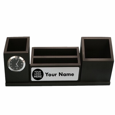 Personalised Desk Organiser with Clock & 4 slots