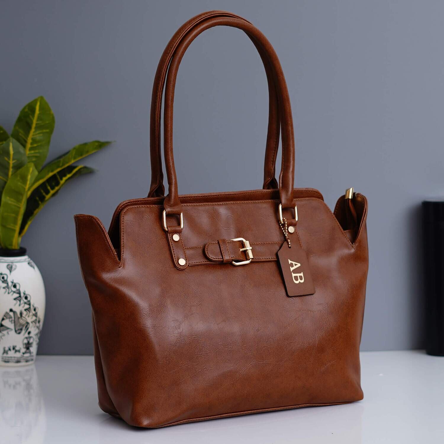 Brown Premium Personalised Tote Bag with Zip