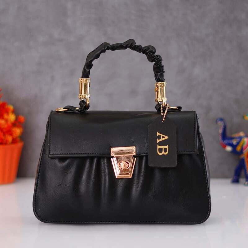 Black Customised Hand Bag (Imported Leather)