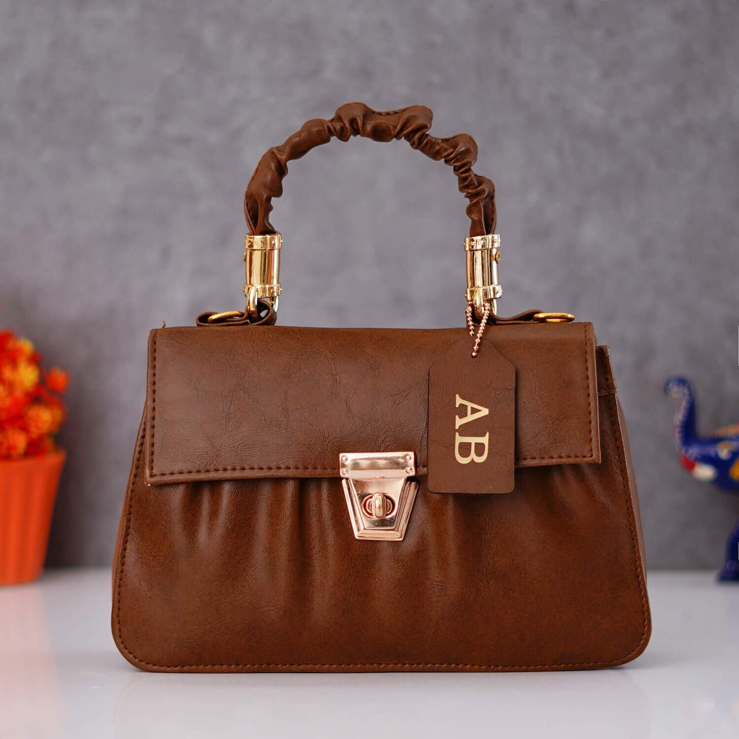 Brown Customised Hand Bag (Imported Leather)