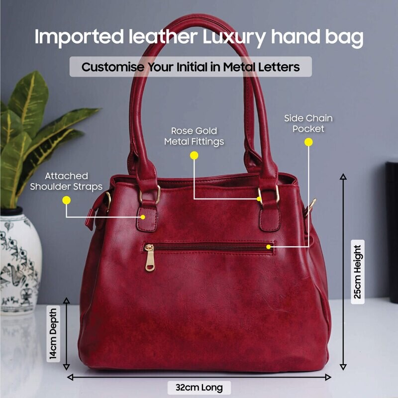 Wine Red Personalised Luxury Hand Bag (Imported Leather)