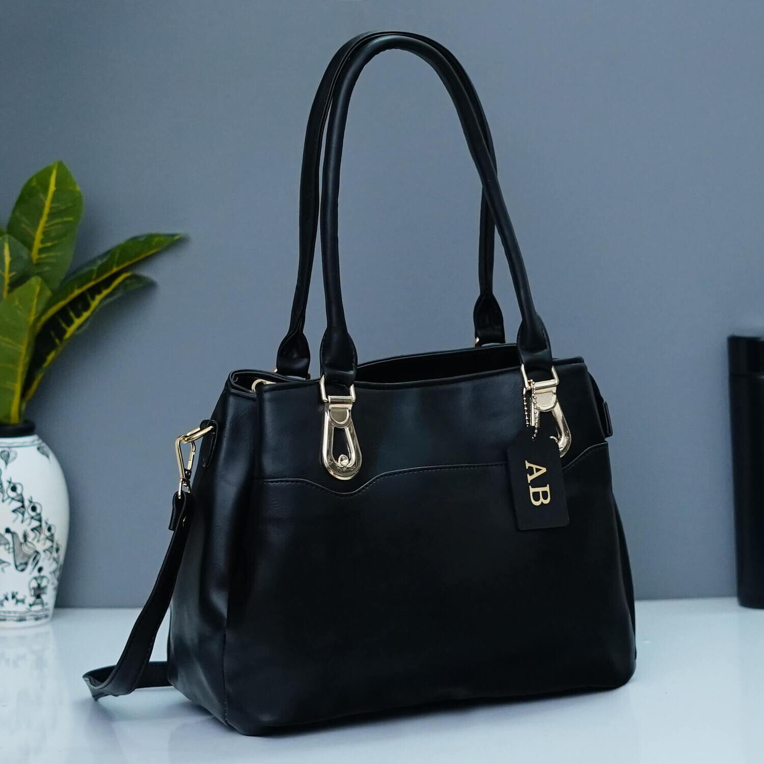Black Personalised Luxury Hand Bag (Imported Leather)