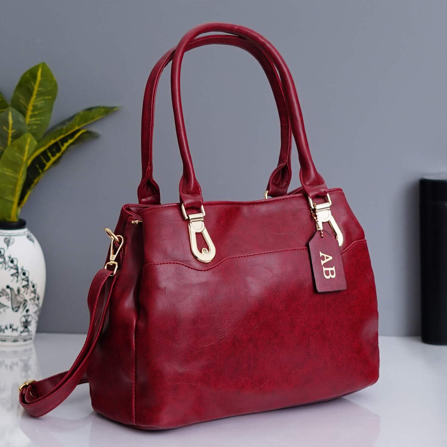 Wine Red Personalised Luxury Hand Bag (Imported Leather)