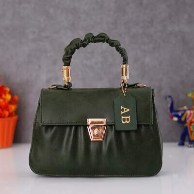 Green Customised Hand Bag (Imported Leather)