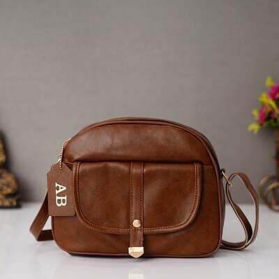 Brown Customised Imported Leather Sling Bag