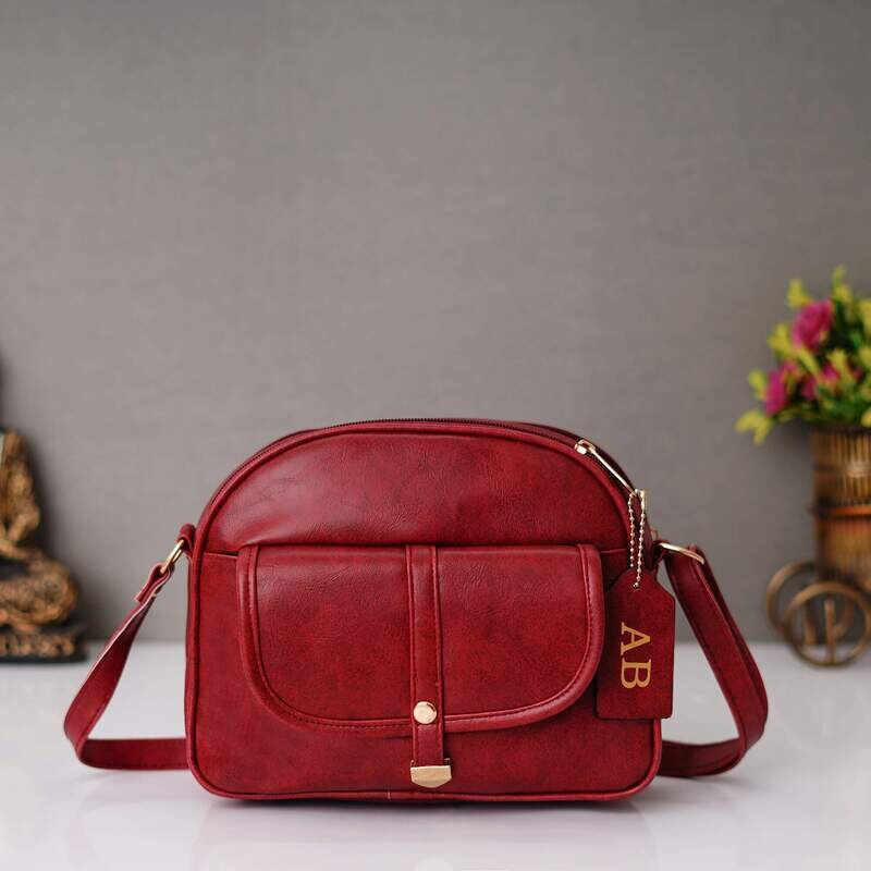 Wine Red Customised Imported Leather Sling Bag