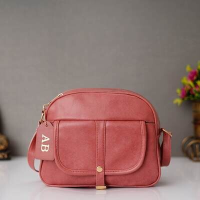 Pink Customised Imported Leather Sling Bag