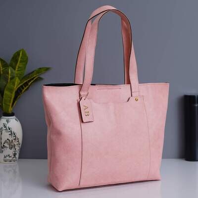 Baby Pink Imported Leather Tote Bag - Personalised