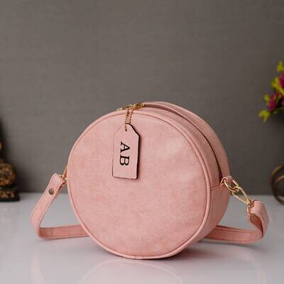 Baby Pink Customised Round Sling Bag - Imported Leather