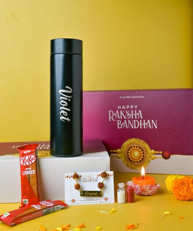 Black Temperature Bottle and Rakhi Combo