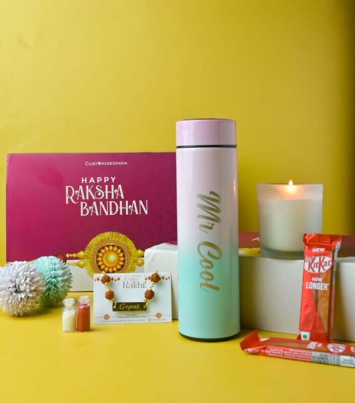 Pastel Temperature Bottle and Rakhi Gift Combo
