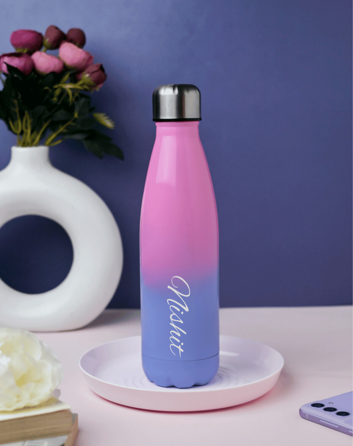 Customised Pink-Blue ThermoSteel Bottle