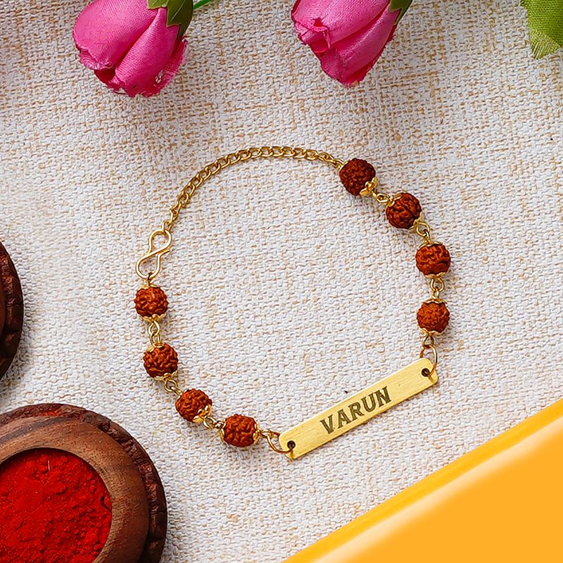 Customised Metal Rakhi with Rudraksha