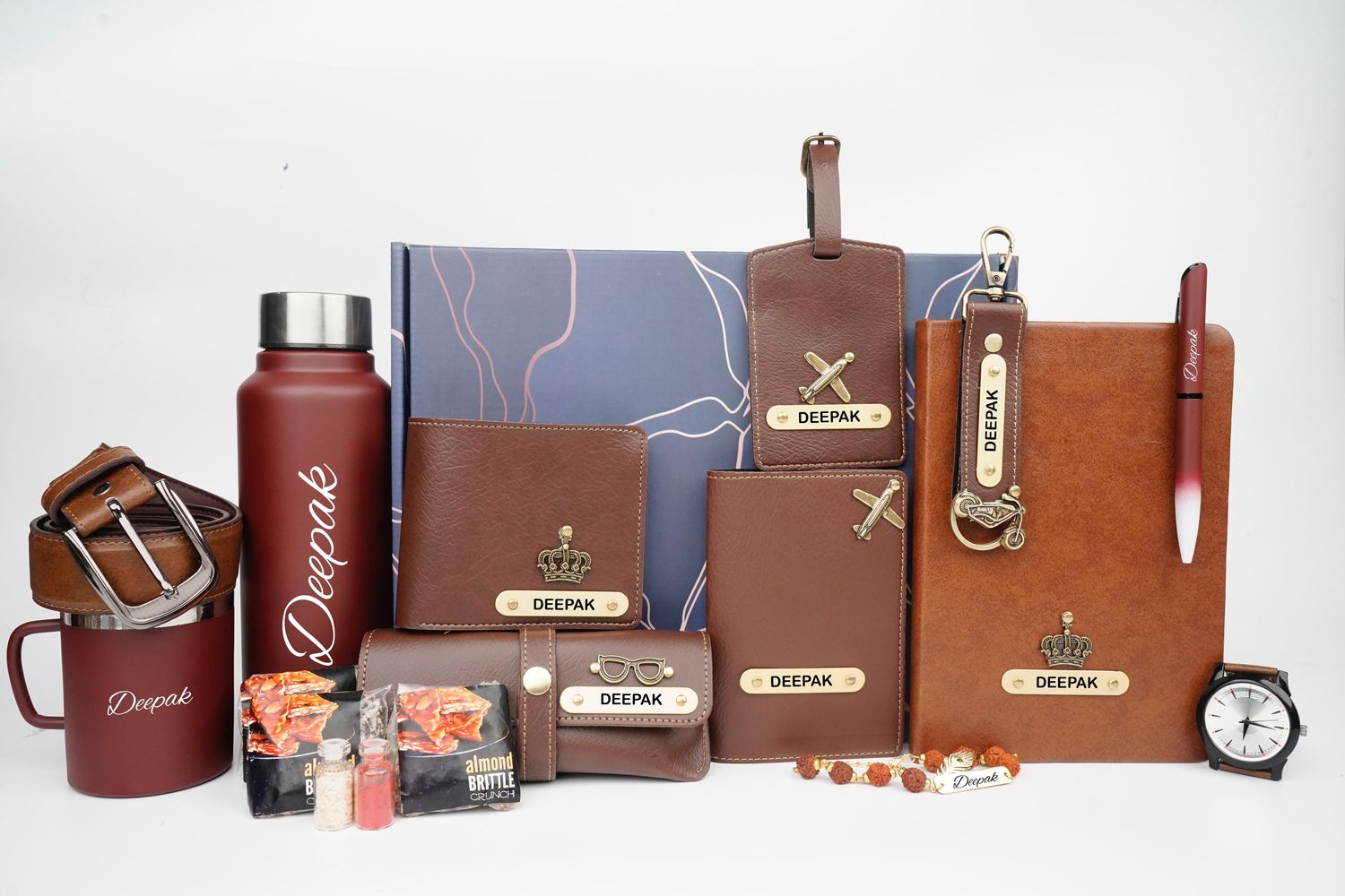 Ultimate Imported Leather Rakhi Hamper for Brother 9.0, Colour of Combo: Dark Brown
