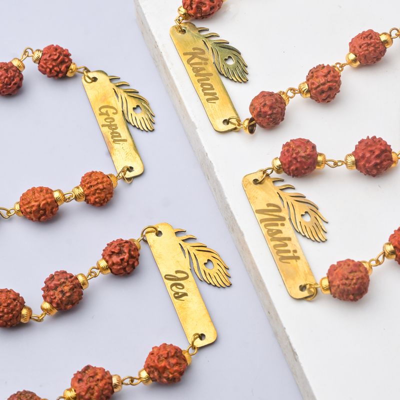 Customised Morpankh Rakhi with Rudraksha (Set of 4 Rakhis)