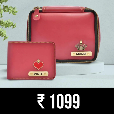 Mini Makeup Pouch + Men&#39;s Wallet Combo for Couples