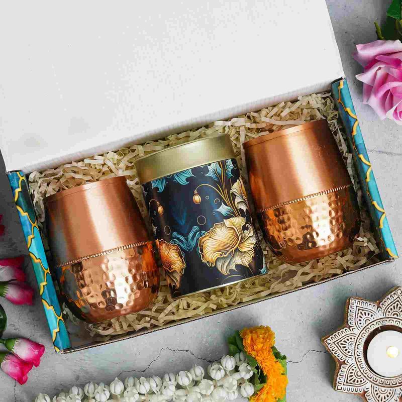 Diwali Combo -  2 Copper Jars,1 Tin Dryfruit Jar