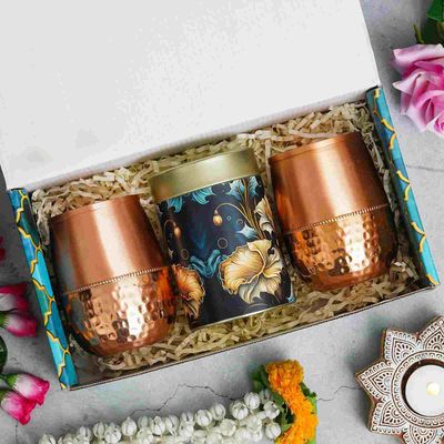 Diwali Combo -  2 Copper Jars,1 Tin Dryfruit Jar