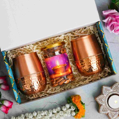 Diwali Combo -  2 Copper Jars,1 Dryfruit Jar