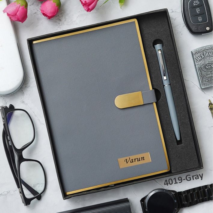 Personalized Grey Premium Diary and Pen Combo Set