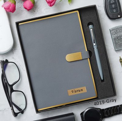 Personalized Grey Premium Diary and Pen Combo Set