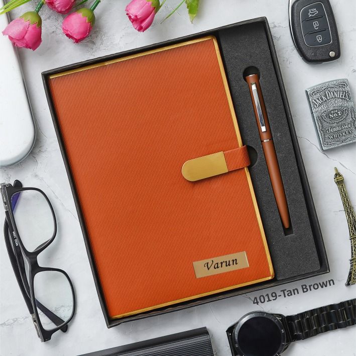 Personalized Tan Premium Diary and Pen Combo Set