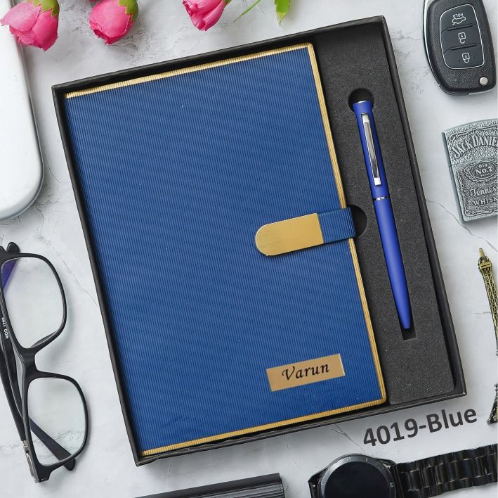 Personalized Blue Premium Diary and Pen Combo Set