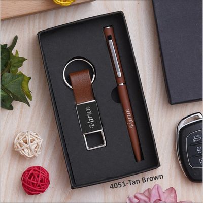 Brown Customised Pen &amp; Keychain Combo