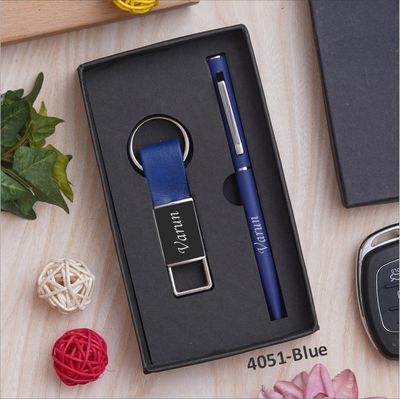 Royal Blue Customised Pen &amp; Keychain Combo