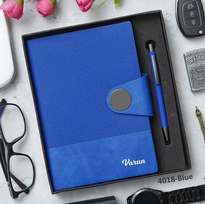 Customised Blue Magnetic Diary and Pen Combo Set