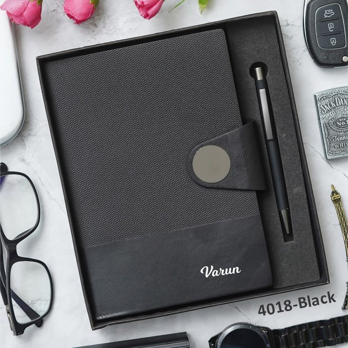 Customised Black Magnetic Diary and Pen Combo Set