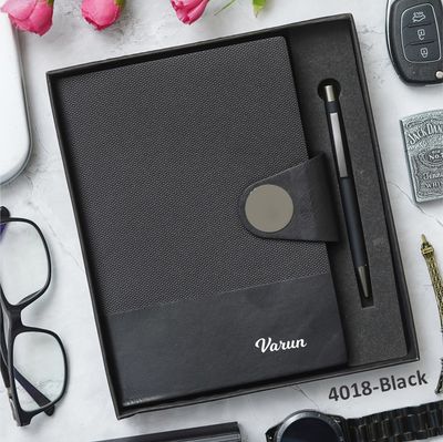Customised Black Magnetic Diary and Pen Combo Set