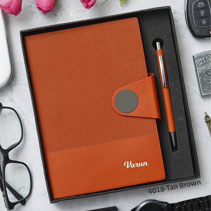 Customised Tan Magnetic Diary and Pen Combo Set