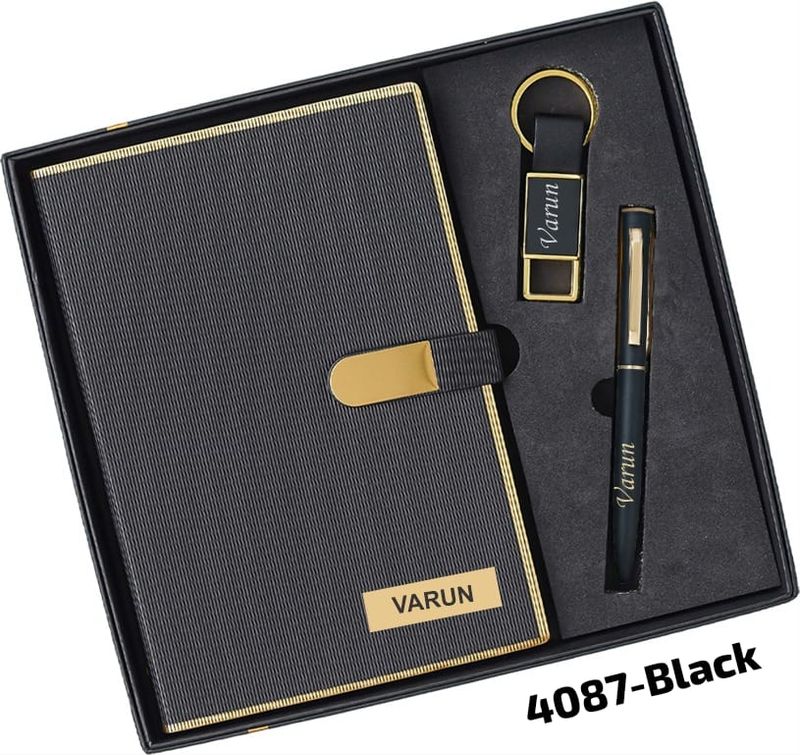 Personalized Black 3Pc Combo ( Diary, Pen, Keychain Combo)