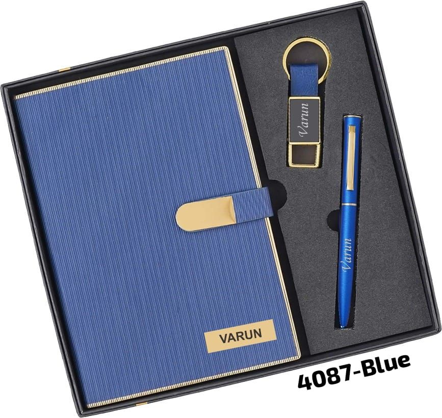 Personalized Royal Blue 3Pc Combo ( Diary, Pen, Keychain Combo)