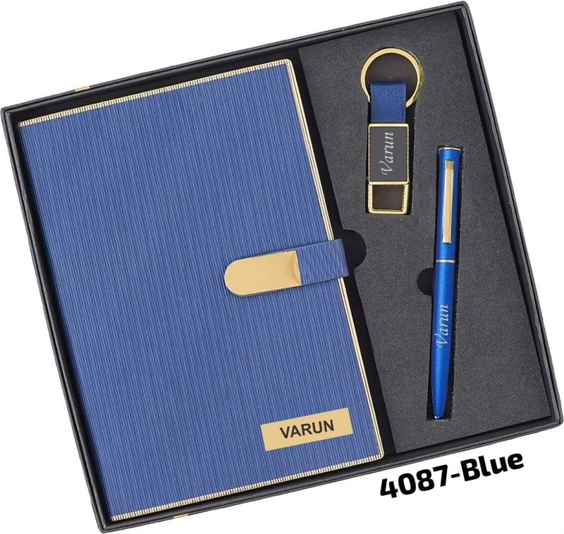 Personalized Royal Blue 3Pc Combo ( Diary, Pen, Keychain Combo)